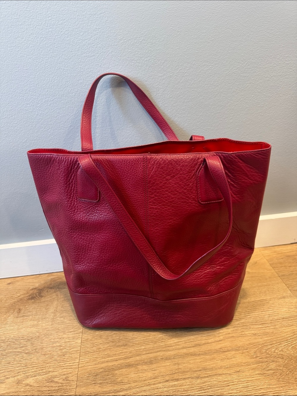 Tory Burch Cherry Red Pebbled Leather Tote - Picture 2 of 4